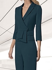 cheap Mom&#039;s Pant Suits-Women&#039;s Suits Top Mother of the Bride Elegant V Neck 3/4 Length Sleeve Included with Buttons