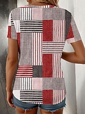 abordables T-shirt rayé et géométrique-Femmes T-shirt Graphique Géométrique ancien Élégant Classique Manche Courte Col ras du cou Hauts Réguliers Quotidien Week-end Imprimé Rouge Bleu Violet Gris Été Printemps