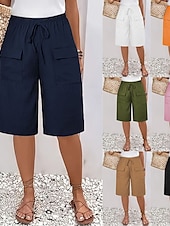billige Shorts-Dame kinesisk Shorts Grunnleggende Fritid Knelengde Høy Midje عادي Elastisk midje comfy Myk Bekvem Mikroelastisk utendørs Gate Svart Oransje Grønn Kakifarget Sommer Vår Normal