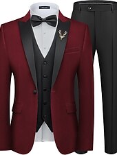 economico Festa di cena-Completi da matrimonio da uomo Completi di ritorno a casa Tuxedo Borgogna Moda Formale a tinta unita Fit standard 3 Pezzi Monopetto Due bottoni