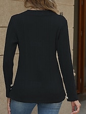 preiswerte Einfarbige Farben-Damen Bluse Einfach Modern Lässig Langarm V Ausschnitt Normale Oberteile Täglich Ausgehen Knöpfe Schwarz Blau Fuchsie Braun Grün Herbst