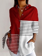 abordables Tops à Rayures et Géométriques pour Femmes-Femmes Chemise Graphique Géométrique Rayé ancien Tropical Quotidien manche longue Col de chemise Hauts Réguliers Travail Quotidien Fête Boutons Imprimé Vin Rouge Kaki Été Printemps Automne