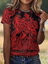 ieftine tricou boho-Pentru femei Tricou Grafic Imprimeu Paisley Plante Elegant Casual Manșon scurt Stil Nautic Rotund Topuri obișnuite Zilnic Imprimeu Negru Alb Kaki Vară