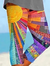 cheap Art&amp;Design Print-Women&#039;s Leggings Capri Pants High Elasticity Vacation Fashion Hawaiian Calf-Length Mid Waist Graphic Patchwork Printing Breathable Soft  Vacation Casual Daily Rainbow Summer Spring Regular Fit