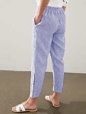 economico Pantaloni-Per donna Chinos Vacanza Casual Lunghezza intera Vita Alta A righe Tasca Fascia Elastica Stampa Comodo Morbido Confortevole Micro-elastico All&#039;aperto Streetwear Esercito verde Nero Rosa Blu Estate
