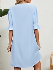 abordables Robe blanche-Femmes Mini Robe Robe trapèze Robe d&#039;été Occasionnel Quotidien Coupe régulière Uni Demi Manches Col en V Noir Blanche Bleu Ciel Vert Véronèse Été