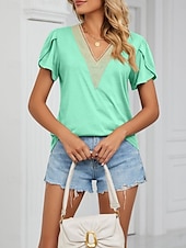 ieftine tricou simplu-Pentru femei Tricou Simplu Modă Stilat Clasic Manșon scurt În V Topuri obișnuite Zilnic Sfârșit de săptămână Peteci Verde Deschis Albastru piscină Trifoi Gri Vară Primăvară