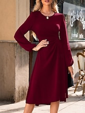 economico Abito a Strisce e Geometrico-Per donna Mini Abito Abito a trapezio Abiti semi formali Ufficio Vestibilità regolare Plaid Semplice Manica Lunga Girocollo Nero Vino Rosso Estate Autunno