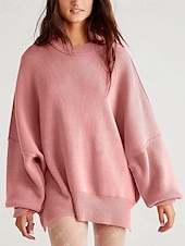 preiswerte Einfarbige Farben-Damen Pullover Lässig Einfarbig Gerippt Rundhalsausschnitt Gestrickt Langarm Normale Oberteile Stricken Ausgehen Wochenende Schwarz Weiß Herbst