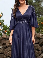 abordables BLEU-Robes de quinceanera en A élégante robe formelle mariage longueur au sol manches 3/4 en V chiffon dos en V avec plis