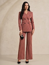 abordables Costumes-pantalons pour maman-Blazer à fines rayures, tailleur-pantalon deux pièces, costume pour la mère de la mariée, classique, vintage, simple, col en V, revers en pointe, longueur au sol, manches longues avec rabats, 2025