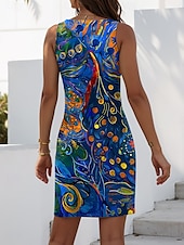 abordables Art &amp; Design Robe-Femmes Mini Robe Robe fourreau Robe Portefeuille Robe d&#039;été Occasionnel Quotidien Coupe régulière Graphique Abstrait Sans manches Col en V Rouge Bleu Violet Vert Été