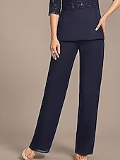 economico Tailleur pantalone della mamma-Completo da Madre della Sposa Elegante Vintage Collo Rotondo Lunghezza Caviglia Manica Mezza con Colore Solido