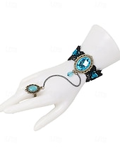 billige Halloween-tilbehør-gotisk blonderarmbåndsring satt med rød edelsten, vintage kjedehåndsmykke til halloweenfest, cosplay og antrekk i retrostil