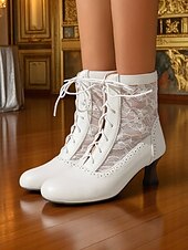 baratos anos 1930-Botas femininas vintage dos anos 1930, com cadarço, brancas, com inserções de renda floral – saltos elegantes em estilo retrô para eventos formais, casamentos e festas