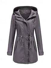 abordables Manteaux &amp; trenchs-Femmes Trench Chaud Confortable Fermeture éclair Avec Poches Mode Extérieur Uni Sortir Week-end Fermeture éclair Régulier À capuche Coupe régulière manche longue Vêtements d&#039;extérieur Noir Blanche