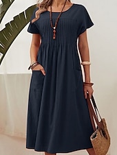 ieftine Rochii-Pentru femei Rochii Midi Rochie A line Rochie de vară Casual Zilnic Fit regulat Simplu Manșon scurt Stil Nautic Roșu-aprins Bleumarin Verde Militar Vară