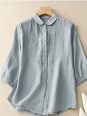 economico Camicie-Per donna Camicie di cotone e lino Tinta unica Elegante Essenziale Casual Manica 3/4 Colletto a Camicia Top Regolari Quotidiano Bottoni Bianco Rosa Azzurro Estate