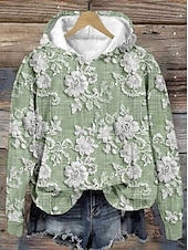 abordables Sweats à capuche-Femmes Sweat à capuche Fleuri Animal Élégant ancien Rétro manche longue À capuche Hauts Réguliers Rue Tenue Quotidienne Imprimé Violet Vert Kaki Printemps Automne Hiver