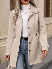 abordables Manteaux d&#039;Hiver-Femmes Manteau d&#039;Hiver Manteau Chaud Confortable Boutons Mode Uni Fête Sortir Parc Simple Boutonnage Long Col Rabattu Coupe régulière manche longue Vêtements d&#039;extérieur Abricot Automne Hiver