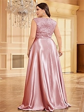 abordables Champagne-Robe A-Line Grande Taille Élégante Robe Courbe De Mariage Formelle Longue Au Sol Manches Courtes Col en V Satin Dos Nu Avec Plis 2025