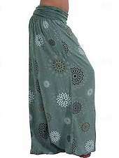 baratos perna larga e cintura alta-Mulheres Calças Calças Harem Calça Palazzo Moda Boho Comprimento total Cintura Média Imprimir Cintura elástica Confortável Micro-Elástica Rua Roupa Diária Para Noite Preto Amarelo Verde Tropa Azul