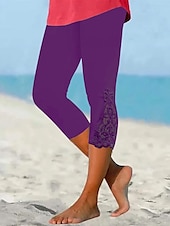 economico Leggings semplici-Per donna Pantaloni capri Leggings Streetwear Casual Lunghezza al polpaccio Naturale Semplice Pizzo Patchwork Elastico in vita Comodo All&#039;aperto Confortevole All&#039;aperto Vacanza Casual Quotidiano