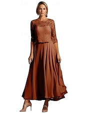preiswerte Bodenlänge-A-Linie Brautmutterkleid Elegant Einfach Rundhalsausschnitt Knöchellänge Polyester Halbarm mit Falten Einfarbig 2025