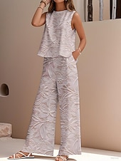 levne Sady-Dámské elegantní módní streetwear dvoudílné sety halenka vesta kalhoty kalhoty bez rukávů kulatý výstřih outdoor do práce ležérní květinový potisk dovolená denní sváteční růžová modrá zelená léto regular střih