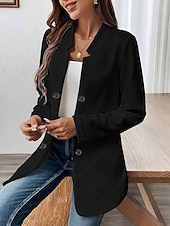 billiga Blazers och kostymer-Dam Kavaj Bekväm Andningsfunktion Knappar Ledigt Slät Kontor Gata Ledigt Dagliga kläder Enkelknäppt Normal Hög krage Normal Långärmad Ytterkläder Svart Vit Rodnande Rosa Sommar Höst
