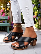 abordables Sandalias Informales-Sandalias de tacón grueso con tiras cruzadas para mujer: sandalias estilo mule vintage de verano para fiestas en el jardín, vacaciones y eventos diurnos.