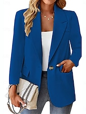 billige Blazere og dresser-Dame Blazer Pustende Bekvem Knapper Lomme Fritid عادي Kontor Gate Avslappet Dagligdagstøy Enkeltkneppet Normal Aftæpning Normal Langermet Yttertøy Svart Hvit Rød Sommer