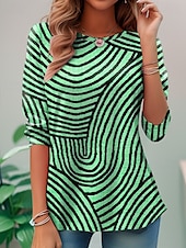 cheap Art&amp;Design tee-Women&#039;s T Shirt Graphic Geometric Elegant Vintage Stylish Long Sleeve Crew Neck Round Neck Regular Tops Daily Print Pink Blue Purple Green Khaki Summer Spring
