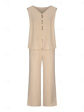 abordables Ensembles chemisiers pour femmes-Femmes Mode Streetwear Quotidien Ensembles de Pantalons Sans manches Col en V Uni Occasionnel Quotidien Noir bleu marine Vert Été Coupe Ample