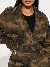 preiswerte Trenchcoats-Damen Trenchcoat Bequem Knöpfe Tasche Modern Streetstyle Tarnung Outdoor Ausgehen Einreihig Lang Umlegekragen Normale Passform Langarm Oberbekleidung Hellgrün Dunkelgrün Herbst Winter
