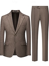 voordelige Formele pakken-heren wollen tweed pakken bruiloft zakelijk visgraat pakken bruin grijs retro formeel op maat 3-delig enkelrijs tweeknoops