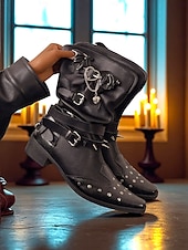 abordables Années 1980-Bottines noires punk gothiques pour femmes avec détails chauve-souris et croix - design à pointes et clous, mode alternative des années 1980, idéales pour les événements de la vie nocturne, les fêtes