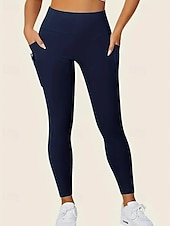 baratos Leggings lisas-Mulheres Leggings Shorts Abotoado Roupa de rua Casual Mimolet Cintura Alta Tecido Cintura elástica Respirabilidade Com Stretch Férias Esportes Roupa Diária Vinho Preto Azul Marinha Cinzento Claro