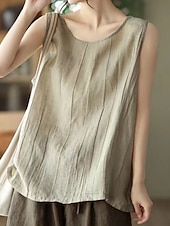 abordables Chemises-Femmes Chemises en coton et lin Chemise à col camp Couleur Unie Basique Occasionnel Sans manches Col en V Hauts Réguliers Quotidien Noir Blanche Rose Claire Vert Gris Été