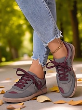 economico Sneakers da donna-Sneakers da donna verdi con lacci: scarpe casual ispirate al retrò con dettagli a contrasto bianchi per passeggiate, scuola e commissioni quotidiane