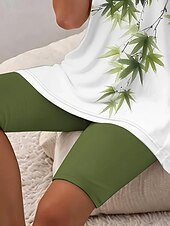 tanie Damskie krótkie komplety-Damskie Moda Codzienny Podkoszulek Zestawy spodenek Krótki rękaw W serek Ombre Graficzny Liście Nadruk Codzienny Codzienne Winogronowy Niebieski Zielony Lato Regularny