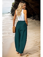 preiswerte Schlichte Hose aus Baumwollleinen-Damen Hose aus Baumwollleinen Basic Volle Länge Hohe Taille Einfach Tasche Komfort Außenbereich Mikroelastisch Urlaub Straße Lässig Schwarz Rosa Wein Marineblau Sommer Frühling Herbst Lässiger Schnitt