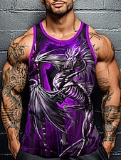 ieftine maiouri 3d pentru bărbați-Bărbați Balaur Vest Top Sub Cămașă Fără manșon Tricou Tipărire 3D Stil Nautic Cămașă Modă Exagerat Stradă Casual Zilnic Roșu-aprins Albastru piscină Mov Vară Primăvară Îmbrăcăminte S M L XL XXL XXXL
