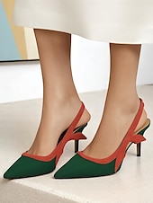 economico tacchi kitten-Scarpe con tacco a spillo color block verde e ruggine da donna, décolleté con tacco basso e punta affilata per appuntamenti casual e outfit chic di tutti i giorni