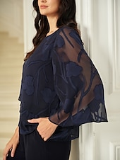 preiswerte Elegante Oberteile-Damen Spitzenbluse Bluse Elegante Oberteile Chiffon Tops Einfarbig Blumen Elegant Stilvoll Halbarm Flattrige Ärmel U-Boot-Ausschnitt Normale Oberteile Hochzeitsgast Arbeit Täglich Asymmetrischer Saum