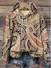 abordables Sweats à capuche-Femmes Sweat à capuche Graphique Chaud ancien Mode manche longue À capuche Hauts Réguliers Rue Tenue Quotidienne Fête Imprimé Rouge Bleu Violet Marron Vert Automne Hiver