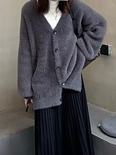 abordables Cardigans et vêtements d&#039;extérieur-Femmes Pull Cardigan Mode Couleur Unie Côtelé Col en V Tricoté manche longue Hauts Réguliers Tricoter Fête Sortir Week-end Noir Gris foncé Hiver