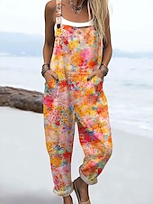 billiga casual jumpsuits-Dam Jumpsuits Aktiv Blommig Ärmlös Snörning Semester Dagligen Lös passning Gul Rubinrött Blå Sommar