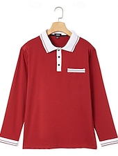 preiswerte Klassisches Poloshirt für Herren-Herren Poloshirt Polos mit Knöpfen Casual Sport Kargen Langarm Modisch Basic Farbblock Taste Tasche Frühling &amp; Herbst Regular Fit Marineblau Wein Dunkelgrau Hellgrau Poloshirt