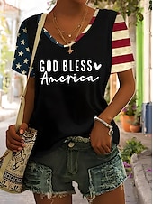 cheap Independence Day Top-Independence Day Women&#039;s Patriotic Fourth of July T Shirt Graphic American Flag Vintage Stylish Classic Short Sleeve V Neck Regular Tops Daily Weekend Print Black Blue Green Gray Summer Spring